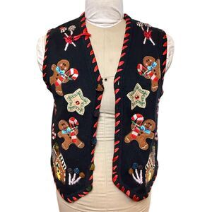 Lemon Grass Christmas Holiday Sweater Vest Sz. LP Cotton Ramie